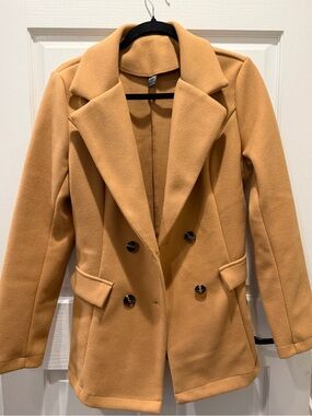 SHEIN Dress Coat with Buttons - Double-Breasted Pea Coat in Camel